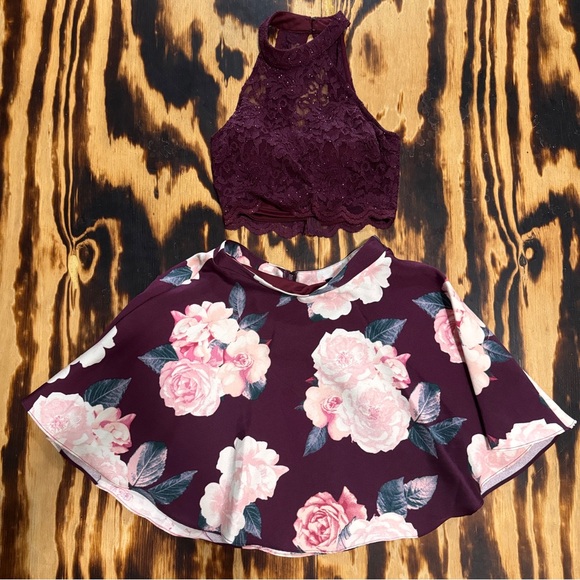 City Triangles Dresses & Skirts - City Triangles Pink and White Sleeveless Crop Two Piece Dress/Skirt